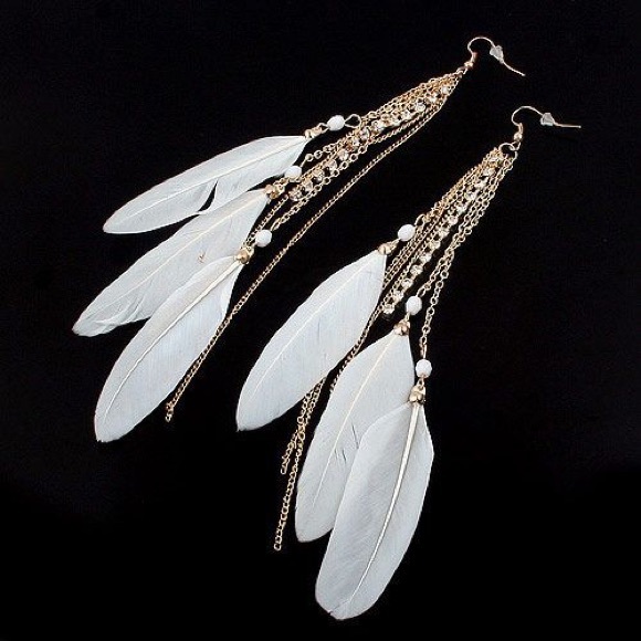 🔥3/$20 Sale🔥 Black White or Blue Gold Feather Earrings - Picture 2 of 3